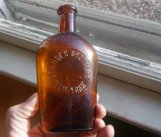 Brandes Brothers York Amber 1/2 Pint Strap Side Whiskey Flask 1890 Pre Pro
