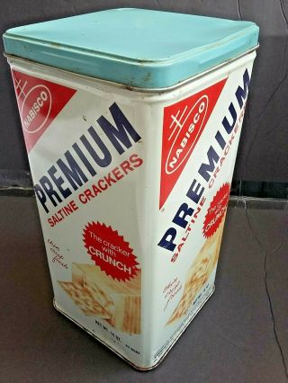 Vintage 1969 Nabisco Premium Saltine Cracker Tin Metal Canister Can Box 14 Ounce