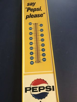 1970 Say Pepsi Please Metal Thermometer Scioto Sign Co