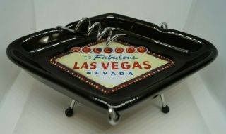 Ceramic Welcome To Fabulous Las Vegas Nevada Retro Sign Ashtray Black