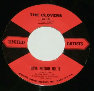 The Clovers 7 " 45 Hear Doo Wop Love Potion No 9 United Artists Stay Awhile Vg,