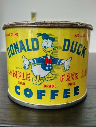 Antique Donald Duck Sample Coffee Tin  Disney Collectible
