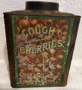 Antique Vintage Embossed D.  G.  Stoughton Cough Cherries Drops Tin