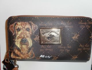 Airedale Terrier Dog Hand Painted Brown Leather Designer Wallet For Women Vegan