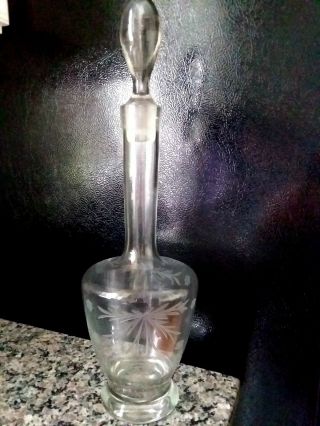 Floral Vintage Etched Glass Decanter 17 " Tall Decanter With Glass Stopper