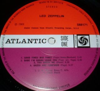 LED ZEPPELIN 1st LP 1969 RED/MAROON ATLANTIC CORRECTED B SIDE TINY TEXT 4