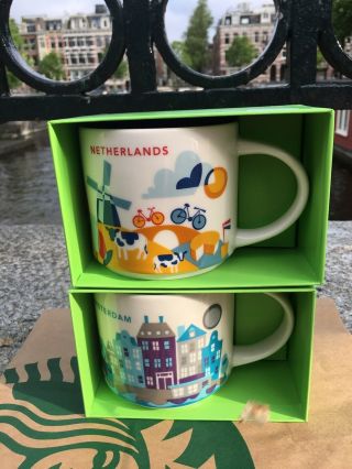 Starbucks Yah Amsterdam Netherlands You Are Here Mug Set X 2 With Punch Card