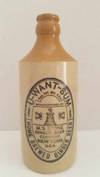 U - Want - Some Ginger Beer Stoneware Bottle M S Stone Co Ginger Beer Company Ny