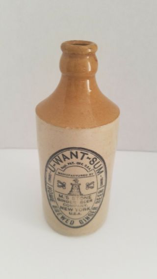 U - WANT - SOME Ginger Beer Stoneware Bottle M S Stone Co Ginger Beer Company NY 7