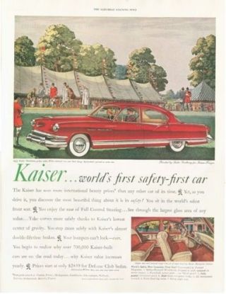 1953 Kaiser Print Ad Manhattan Leslie Saalburg Fox Hunting Dogs