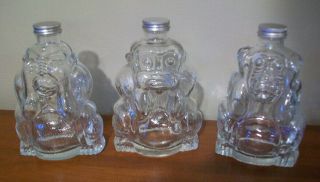 Monkey Hear No Evil,  Speak No Evil,  See No Evil Glass Bottle Jars