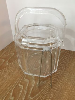 Vintage Lucite Ice Bucket With Handle Lid And Tongs Bar - Wear Set Clear Acrylic