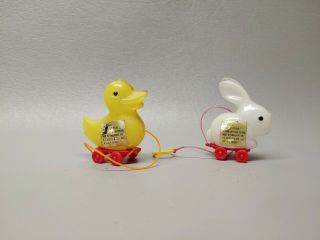 Vintage Miniature Mini Candy Container Pull Toy R L Albert & Sons Duck Rabbit