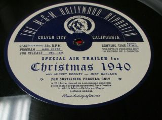 Xmas 1940 16 " Radio Transcription Disc Film E Judy Garland Mickey Rooney