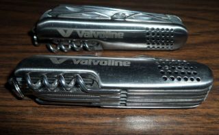2 Valvoline Oil Utility Pocket Knives Saw File Phillips Scissors Multi Tool Rare