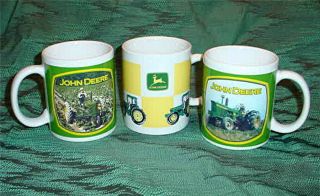 3 Large John Deere White Green Yellow Coffee Mugs