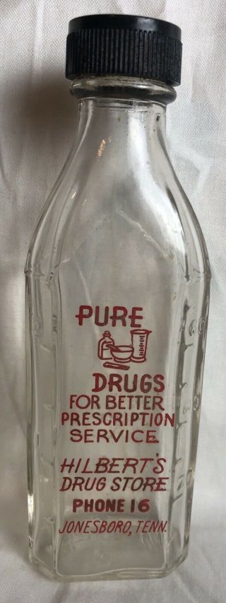 Vintage Hilberts Drug Store Cough Syrup Medicine Bottle Jonesboro Tn 2 Digit