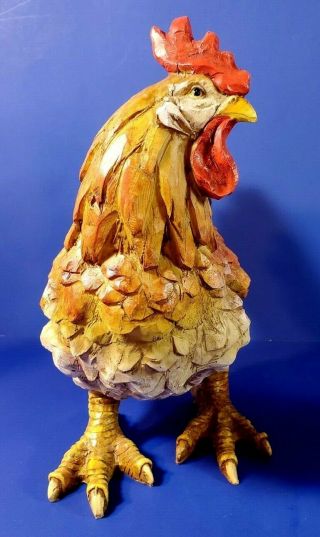 GORGEOUS HAND PAINTED RESIN ROOSTER AND HEN - MADE TO LOOK LIKE CARVED WOOD - NE 2