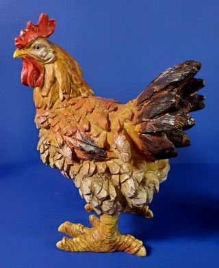 GORGEOUS HAND PAINTED RESIN ROOSTER AND HEN - MADE TO LOOK LIKE CARVED WOOD - NE 6
