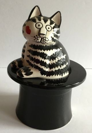 Vintage Kliban Cat BLACK TOP HAT COOKIE JAR/TRINKET BOX 5