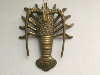 Vintage Large Solid Brass Shrimp Crawfish Lobster Trinket Tray Decor Figurine
