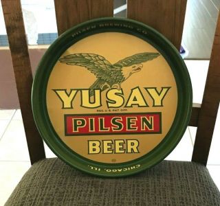 Vintage Yusay Beer 13 " Inch Metal Tin - Litho Tray Pilsen Brewing Co Chicago Il