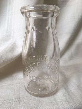 Vintage Half Pint Milk Bottle Wente Dairy Palatine Illinois 1935