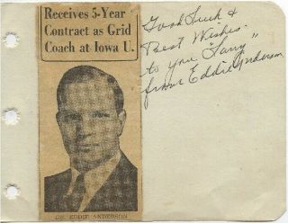 Great Hall Of Fame Football & Basketball Coach Eddie Anderson Signed Album Page