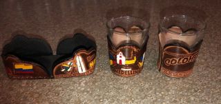 Medellin Colombia Souvenir Shot Glasses With Leather Holder 2 Piece Set