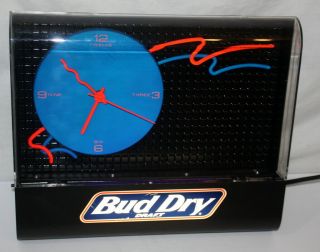 Vintage Budweiser Bud Dry Draft Bar Back Lit Clock Sign Neon Beer