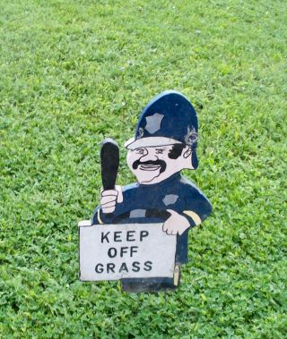 Vintage Wood " Keep Off The Grass " Sign With Policeman