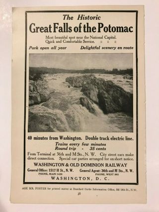 Antique 1912 Print Ad Great Falls Of The Potomac W & Od Railway Rr