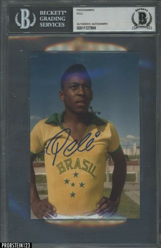 Pele Soccer Signed 4x6 Photo Auto Autograph Bas Bgs