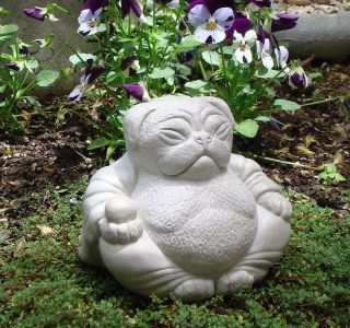Pug Dog Buddha Zen Garden Art Statue Stone Figurine Sculpture By Tyber Katz