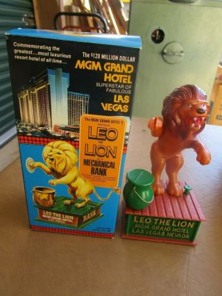 Rare Vintage Mgm Grand Hotel Las Vegas Leo The Lion Mechanical Bank W/box