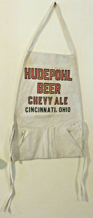 Hudepohl Beer Chevy Ale Cincinnati Ohio Full Size 2 - Pocket Canvas Apron,  Strings