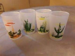 Vintage Blakely Oil & Gas Stations Set Of 4 Arizona Cactus Frosted Glasses Rare