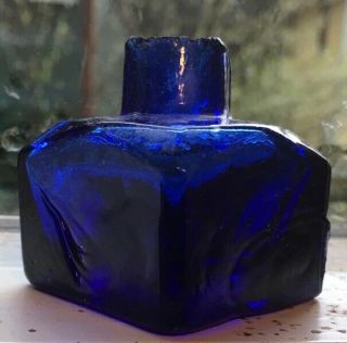 Rare Crude Deep Cobalt Blue Bim Ink Bottle Sheared Lip 1800 