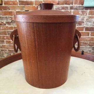 Vintage Mid Century Modern Teak Wood Ice Bucket Barware Maisen Made In Japan