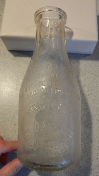 King Farm Dairy Rockford,  Ill Il Illinois Embossed Quart Milk Bottle