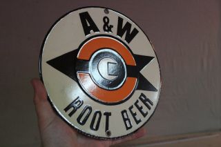 A&w Root Beer Porcelain Metal Sign Drive In Diner Car Hop Gas Oil 50s