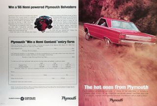 1966 Plymouth Hemi Powered Belvedere Vintage 8 - Pg Ad Mini Brochure