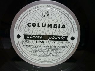 Sax 2276/77 Beethoven Symph 9 Klemperer Philharmonia Columbia Ed1 B/s Lp Nm