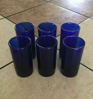 Set Of 6 Cobalt Blue Tall Shot Glasses Tequila Glasses 3” Tall