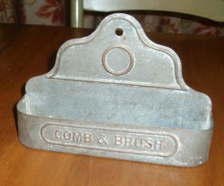 small stamped tin COMB & BRUSH holder Barber Shop Memorabilia Vintage Old 2