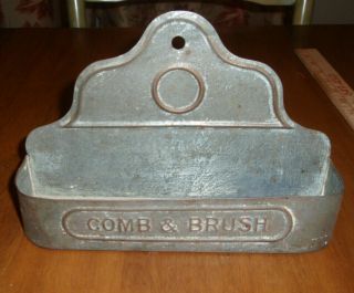 small stamped tin COMB & BRUSH holder Barber Shop Memorabilia Vintage Old 3