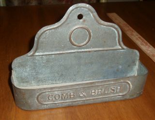 small stamped tin COMB & BRUSH holder Barber Shop Memorabilia Vintage Old 4