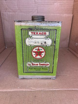 Texaco Spica Oil Can - " Old Green " 1 Pint Can Full