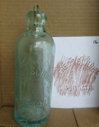 Vintage Hutchinson Stopper Blob Top Bottle - Fred Schorr - Lion On Back (16)