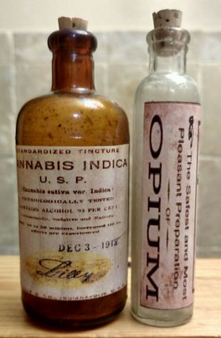 Antique Vintage Medicine Bottle Hand Crafted,  Papine Opium & Lilly Cannabis